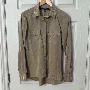 31-Studded Olive Green Button-Up Shirt